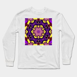 Cartoon Mandala Flower Purple and Yellow Long Sleeve T-Shirt